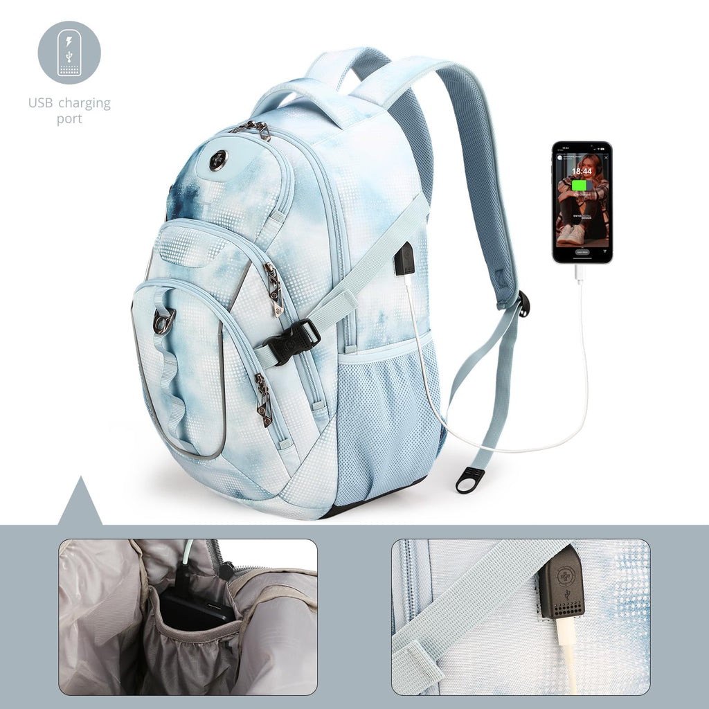 Swissdigital Design Laptop Backpack with USB Charging Port, Travel Backpack Fits 15.6 inches Computer, 31L College School Backpack for Men, Black | SD803-01