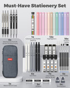 Four Candies 39 PCS Aesthetic Stationery Set with Cute Pen Case, College Supplies and Nursing Essentials, 12 Pastel Highlighters, 5 Black Gel Pens, 6 Mechanical Pencils, Pink
