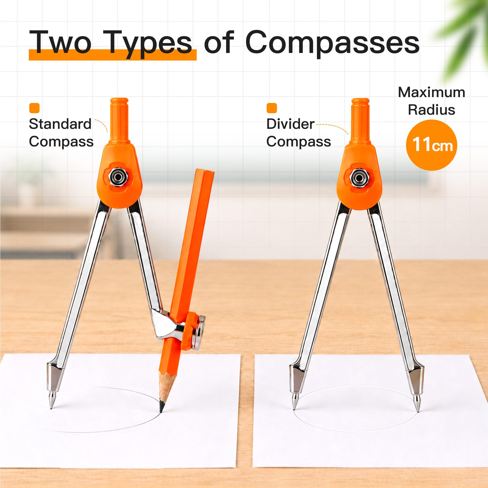 YPLUS Geometry Set for Students, Compass Drawing Tool with Metal Case, Math Protractor with Protractor, Rulers, Metal Compass, Mechanical Pencil - 12 Pcs, Back to School Supplies for Students