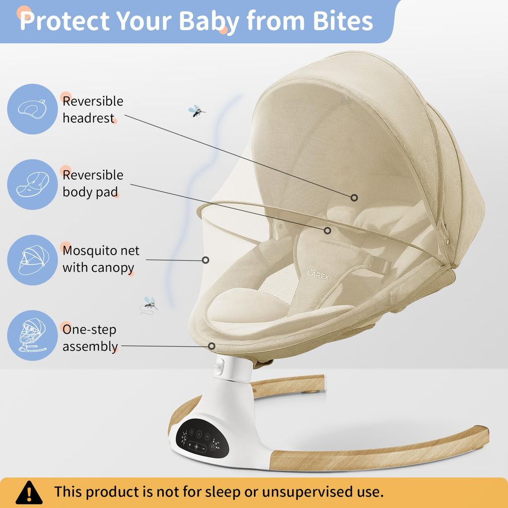 LAREX Baby Swing Infant Swing Electric Toddler Baby Rocker Portable for Newborn Boy Girl, 5 Sway Speeds with Remote Control, 10 Preset Melodies and Bluetooth, 0-6 Months Max 20 Lbs (Black)