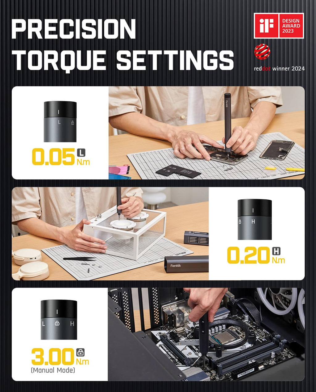 Fanttik E1 Max Electric Screwdriver, Mini Screwdriver Set, 50 Magnetic Bits, Pop-up Magnetic Storage, 0.2N.m, 5/32‘’ Precision Repair Tool Kit for Electronics Phone Camera Laptop Watch (Grey)