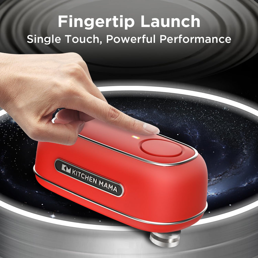 Kitchen Mama Orbit One Rechargeable Electric Can Opener: Hands-free, USB-C Charging, Automatic Stop, Smooth Edge, Safety, Blade for Large Cans, Heavy Duty, Soda and Pop Can, with Storage Box (Black)