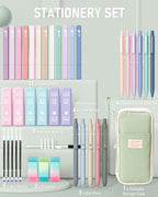 Four Candies 39 PCS Aesthetic Stationery Set with Cute Pen Case, College Supplies and Nursing Essentials, 12 Pastel Highlighters, 5 Black Gel Pens, 6 Mechanical Pencils, Pink
