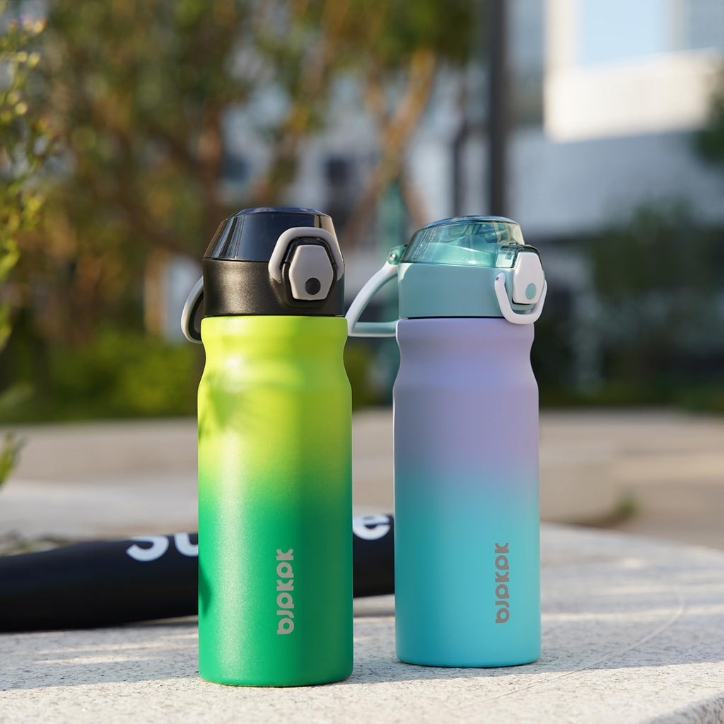 BJPKPK Insulated Water Bottle 18oz Stainless Steel Water Bottles with Straw and Carry Handle Double Wall Metal Thermal Flask,Light Blue Leopard