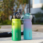 BJPKPK Insulated Water Bottle 18oz Stainless Steel Water Bottles with Straw and Carry Handle Double Wall Metal Thermal Flask,Light Blue Leopard