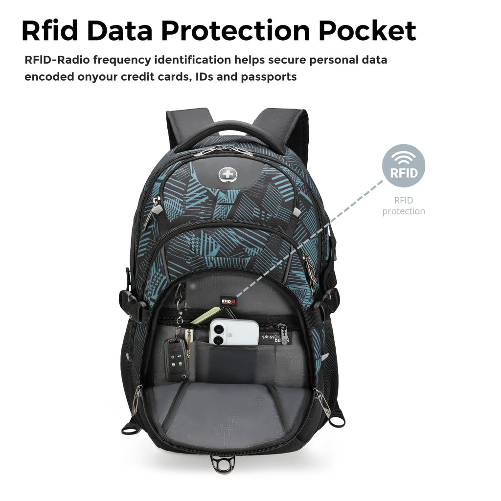 Swissdigital Design Laptop Backpack with USB Charging Port, Travel Backpack Fits 15.6 inches Computer, 31L College School Backpack for Men, Black | SD803-01