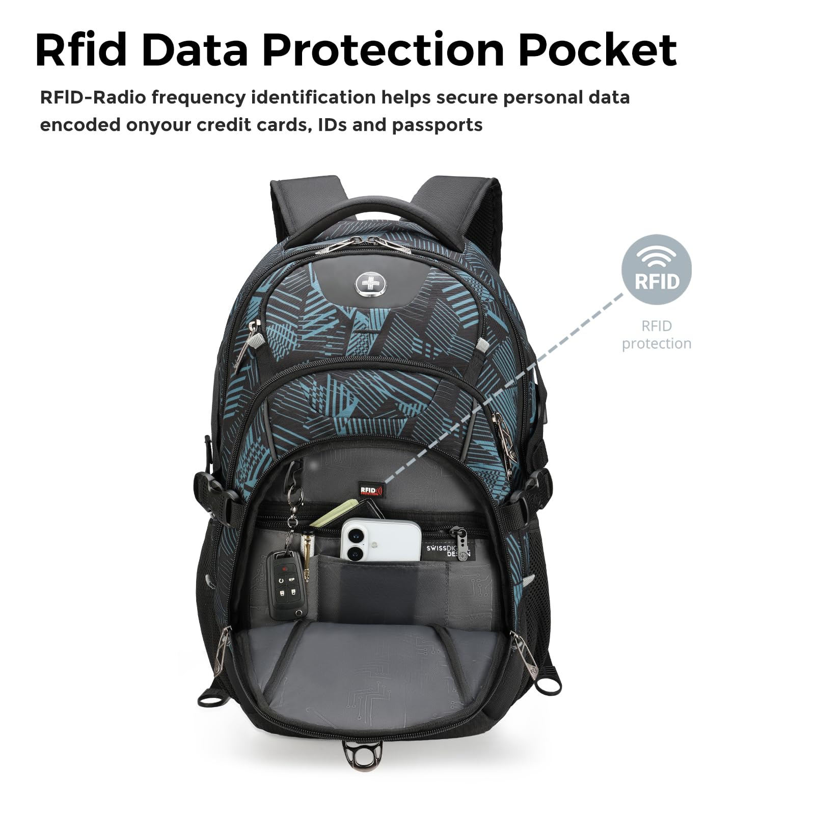 Swissdigital Design Laptop Backpack with USB Charging Port, Travel Backpack Fits 15.6 inches Computer, 31L College School Backpack for Men, Black | SD803-01