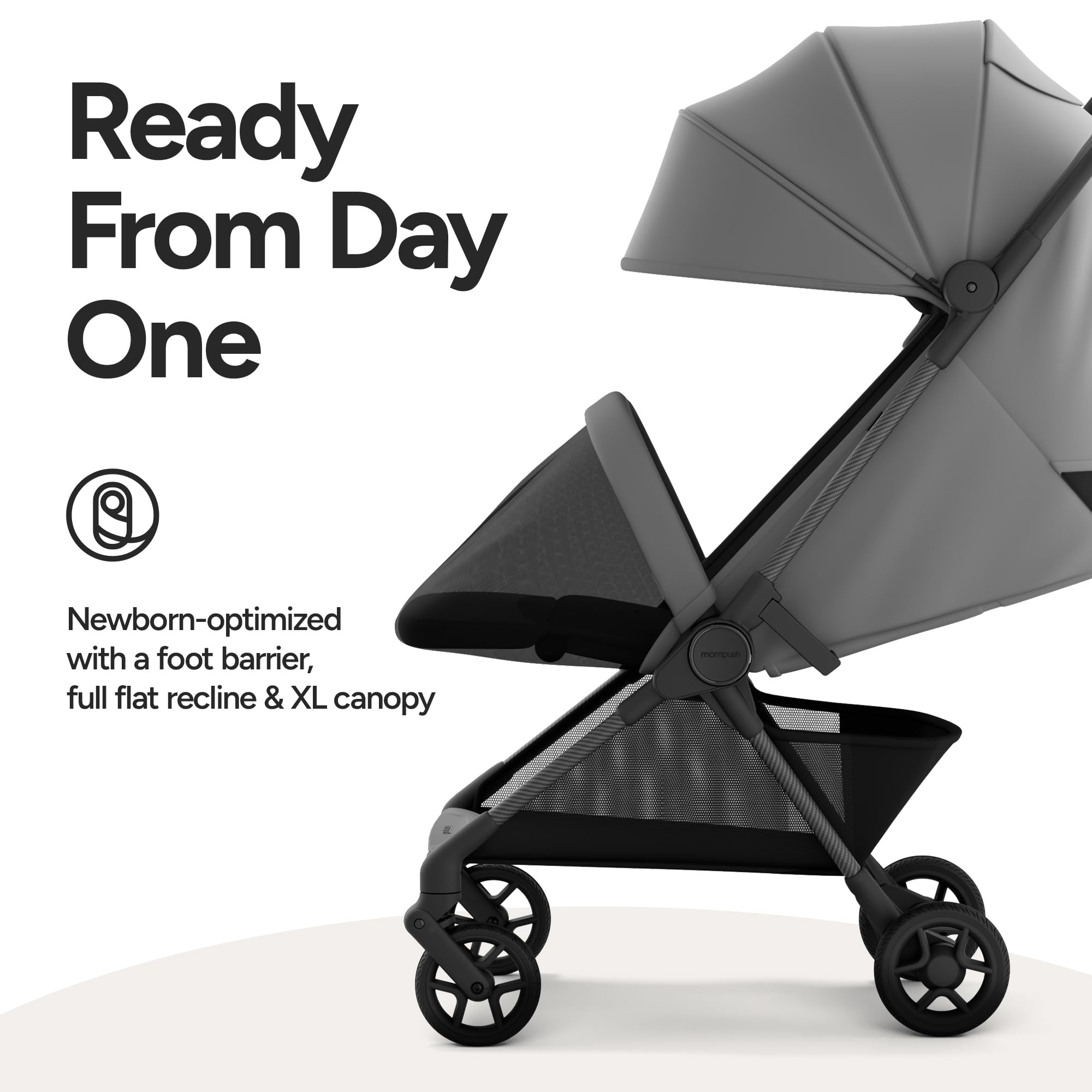 Mompush Nexis Carbon Travel Stroller, Ultra-Lightweight 11.5 lbs, Compact & Airplane Carry-On Approved, One-Second Auto-Fold, One-Hand Full Recline, from Birth to 50 lbs, JPMA Certified, Khaki