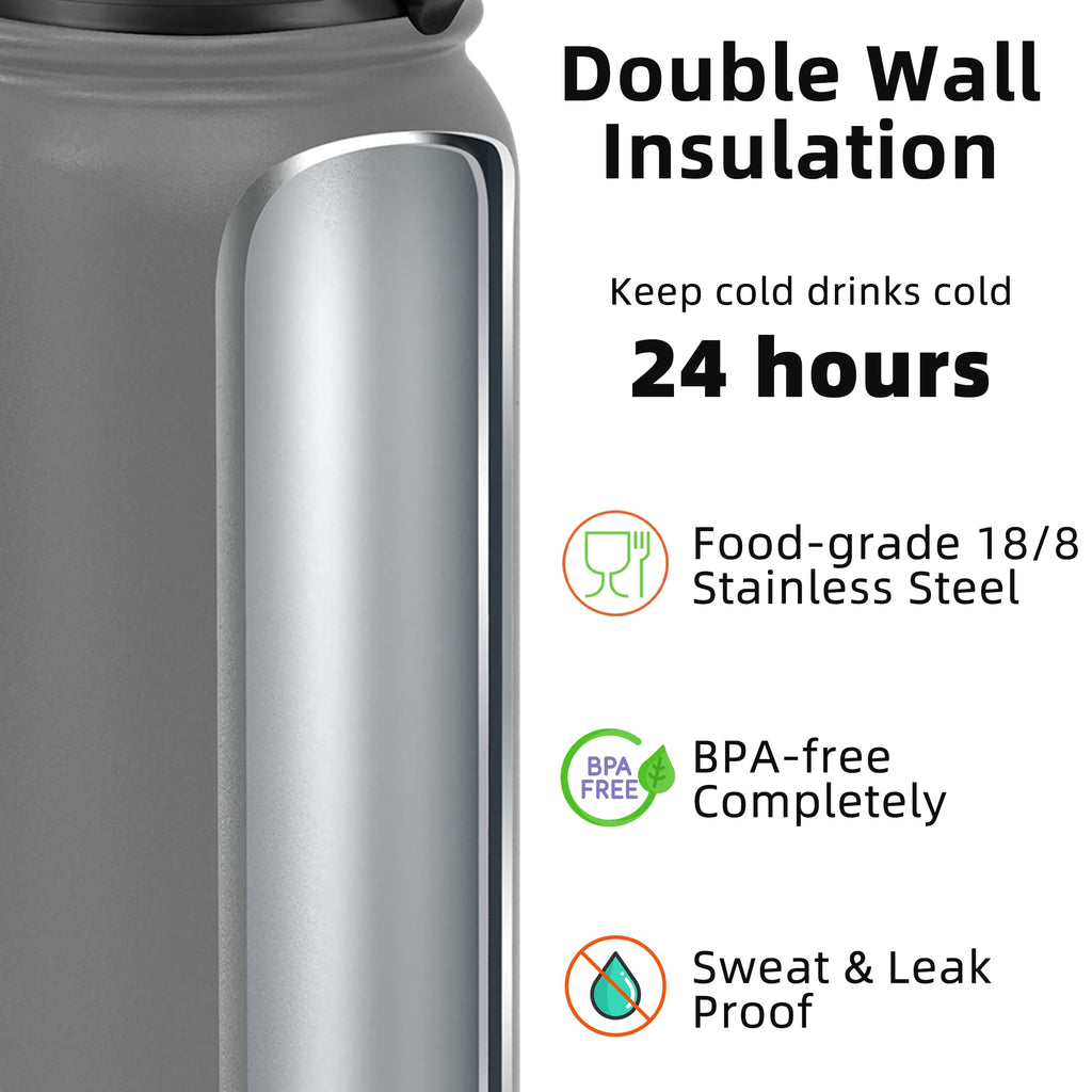 Fanhaw 20 Oz Kids Insulated Stainless Steel Water Bottle with Straw Lid, Leakproof & Anti-Dust Everyday Use Bottle for School, Women & Men, Back to School Essentials (Black)