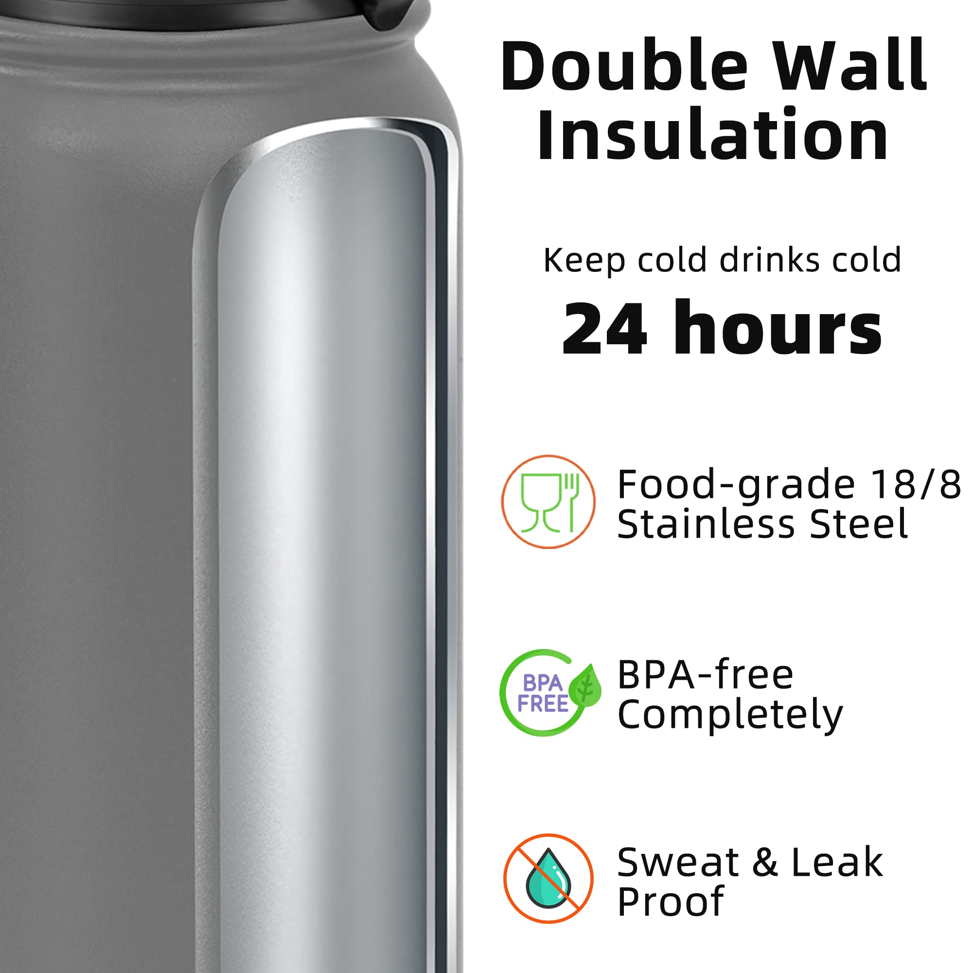 Fanhaw 20 Oz Kids Insulated Stainless Steel Water Bottle with Straw Lid, Leakproof & Anti-Dust Everyday Use Bottle for School, Women & Men, Back to School Essentials (Black)