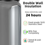 Fanhaw 20 Oz Kids Insulated Stainless Steel Water Bottle with Straw Lid, Leakproof & Anti-Dust Everyday Use Bottle for School, Women & Men, Back to School Essentials (Black)