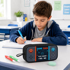 Game Controller Pencil Case for Boys Kids Teens, Large Capacity Pencil Pouch with 3 Compartments, 7 Pockets and Label Pocket for School College Office Travel (Red & Blue)