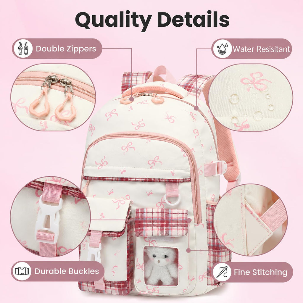 PRLINJSK Girls Backpack，Cute School Backpack for Girls Kids Teens，Kawaii Bookbag for Primary Elementary，Purple