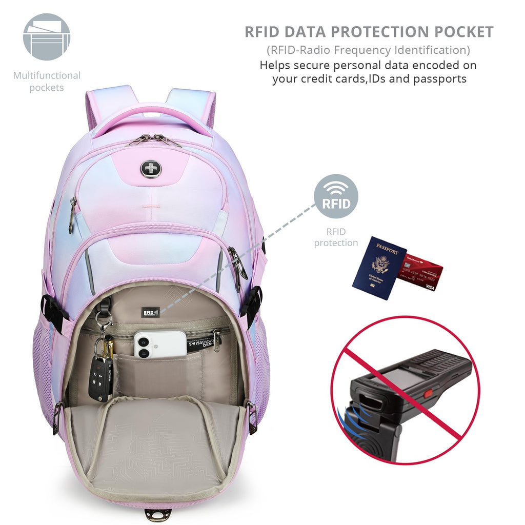 Swissdigital Design Laptop Backpack with USB Charging Port, Travel Backpack Fits 15.6 inches Computer, 31L College School Backpack for Men, Black | SD803-01
