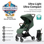 MAMAZING Ultra Air Lightweight Baby Travel Stroller with Carbon Fiber Frame, Compact & Airplane-Friendly, One-Handed Fold, 11.6 lbs, Perfect for Toddlers, Green