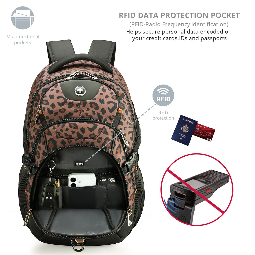 Swissdigital Design Laptop Backpack with USB Charging Port, Travel Backpack Fits 15.6 inches Computer, 31L College School Backpack for Men, Black | SD803-01