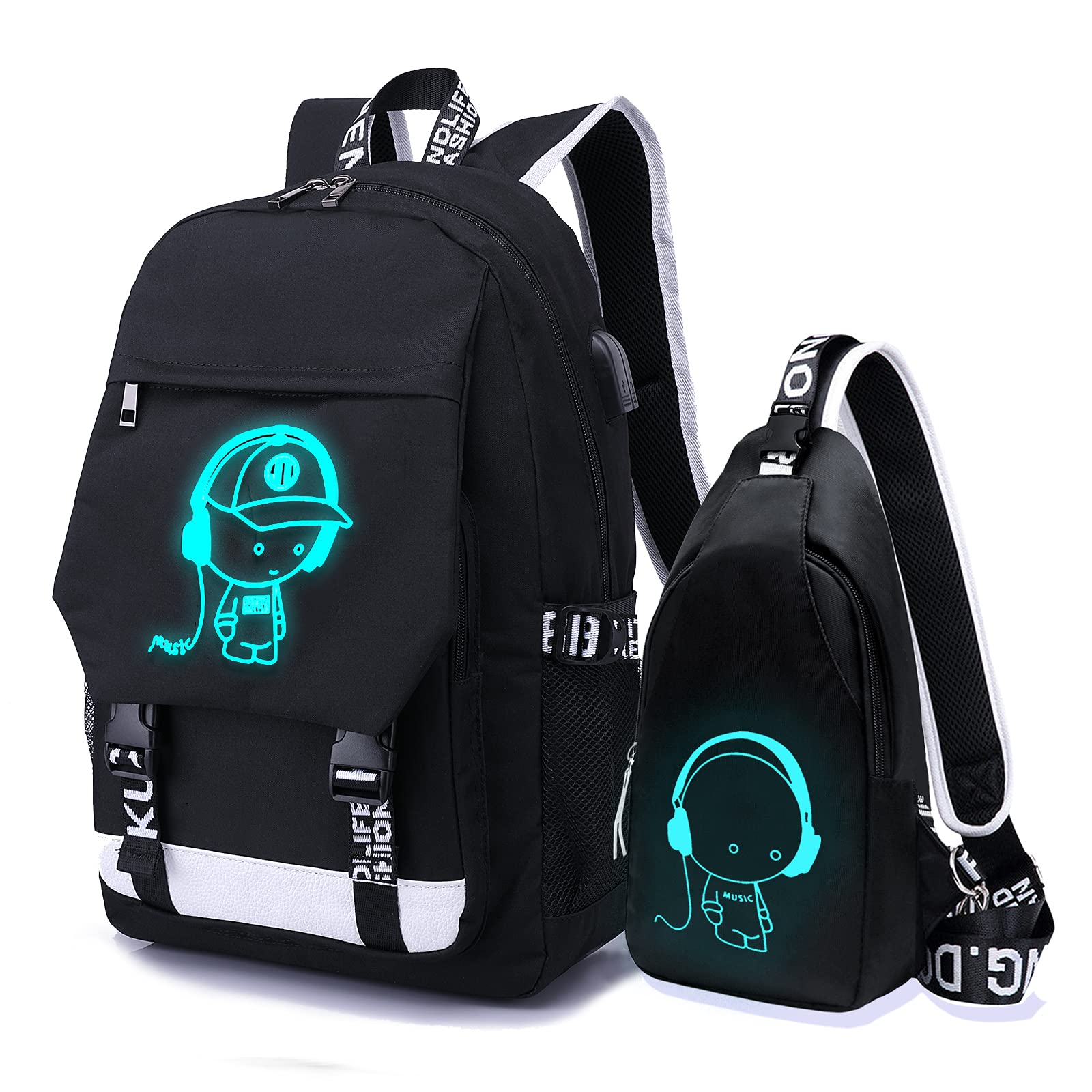 Asge Large Nylon Backpacks for Boys & Girls, Waterproof Satchel with Print, School Bags for 8-16 Years