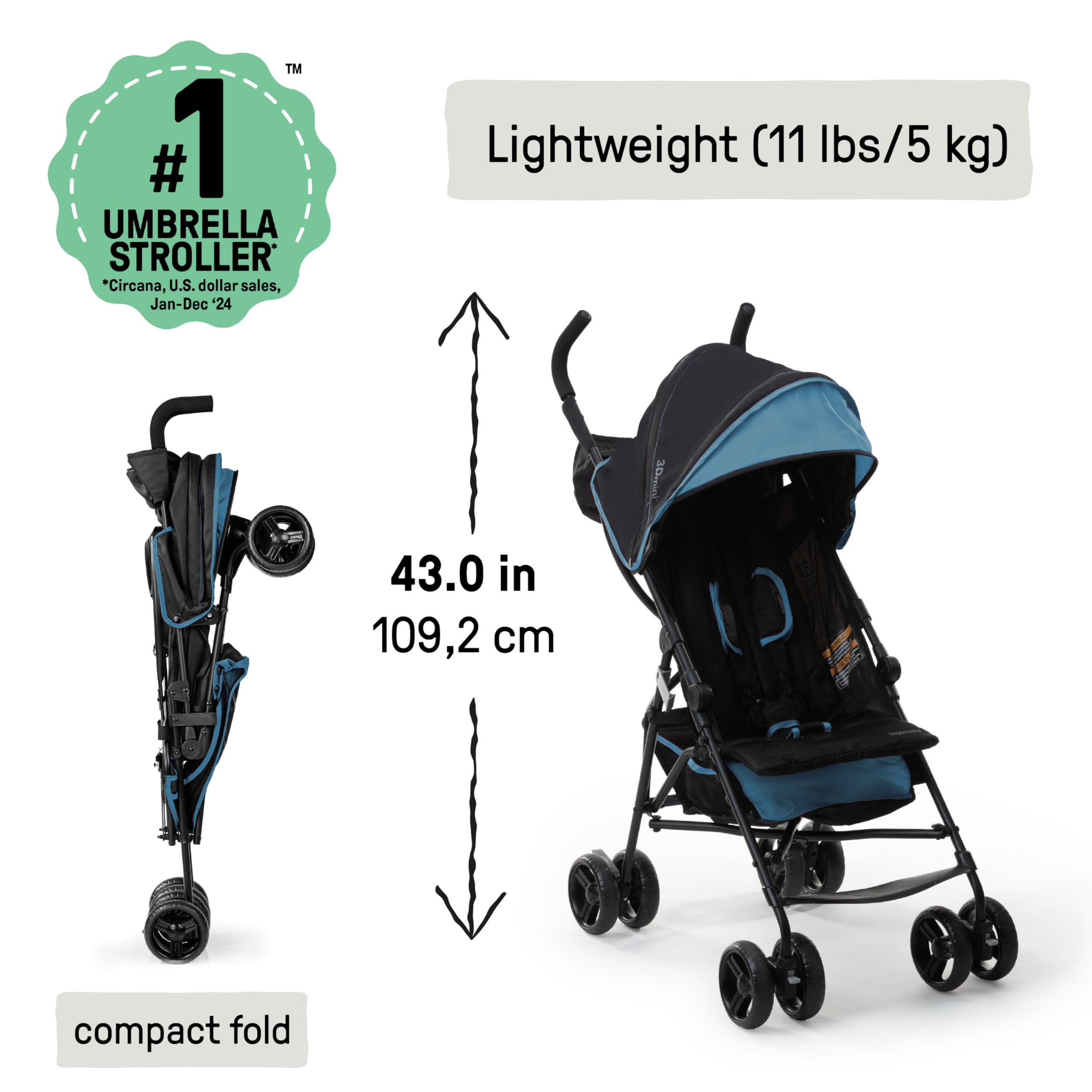 Ingenuity 3D Mini Convenience Stroller – Lightweight Stroller with Compact Fold, Multi-Position Recline, Canopy with Pop Out Sun Visor and More – Umbrella Stroller for Travel, Pink