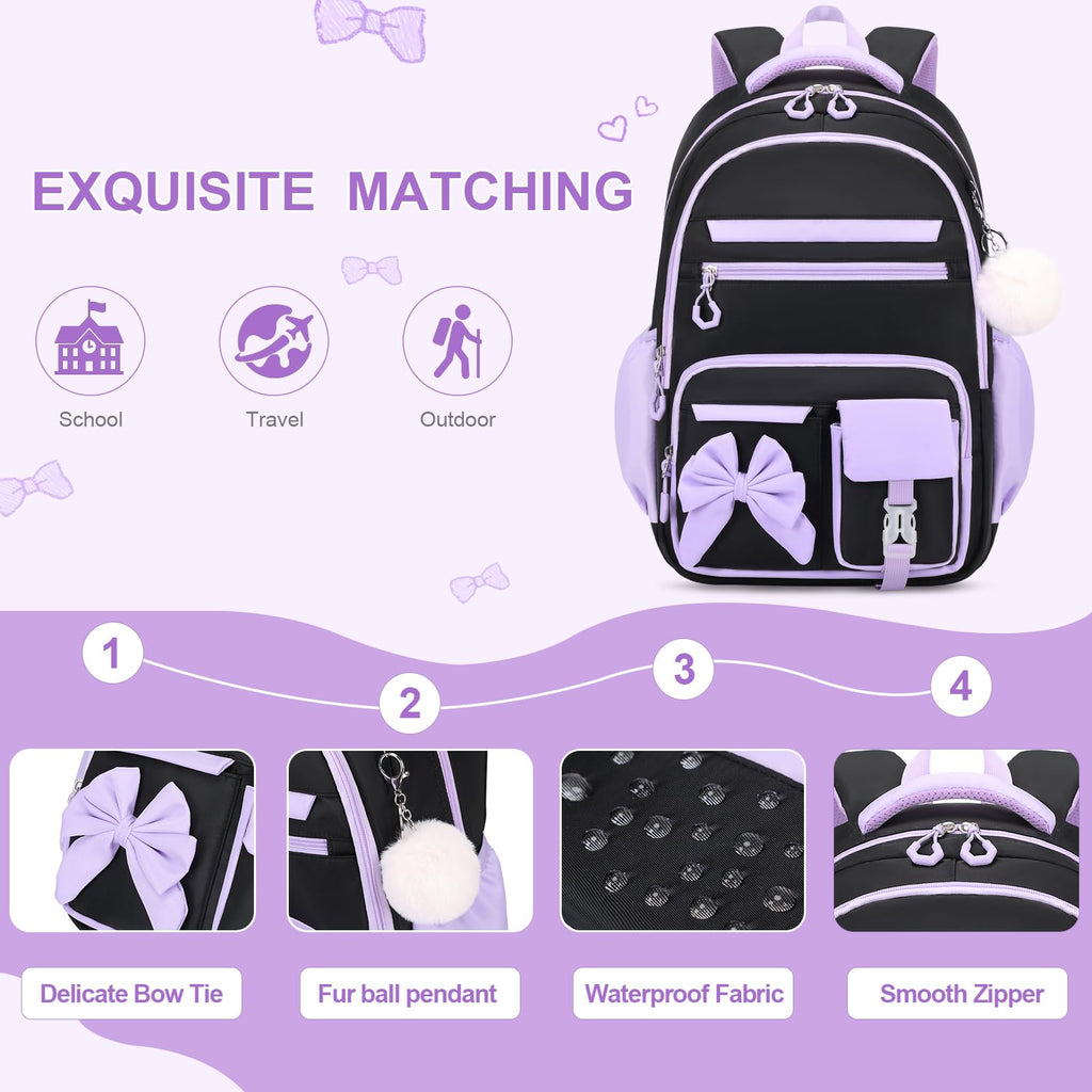 DIGOBAY Backpack for Girls, 3PCS Girls Backpack for School with Lunch Bag Pencil Case, Cute Kids Teens Bookbag for Kindergarten Elementary Preschool Middle School (Pink)