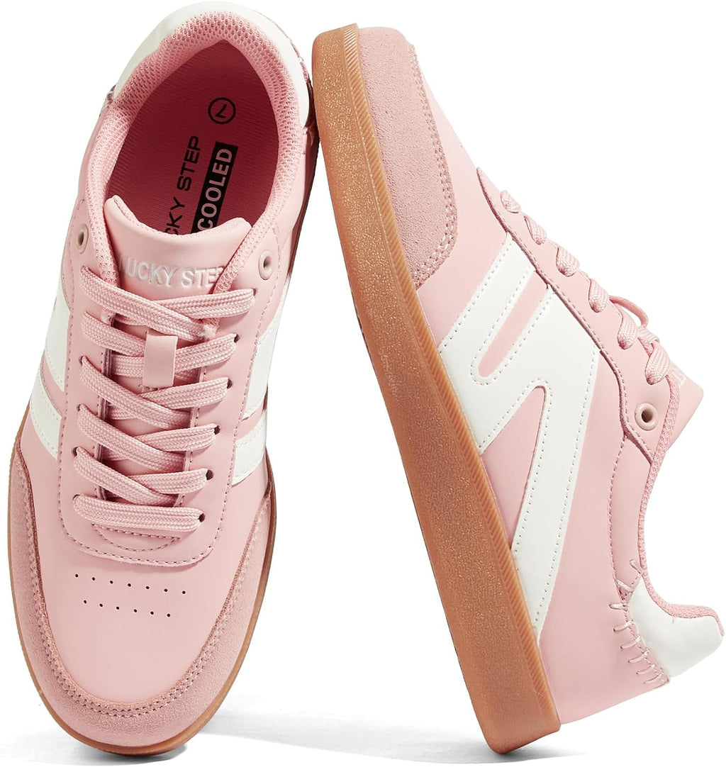 LUCKY STEP Women Classic Retro Gum Sole Fashion Sneakers Casual Tennis Skate Shoe Genuine Leather Walking Footwear Anti Slip Trainers