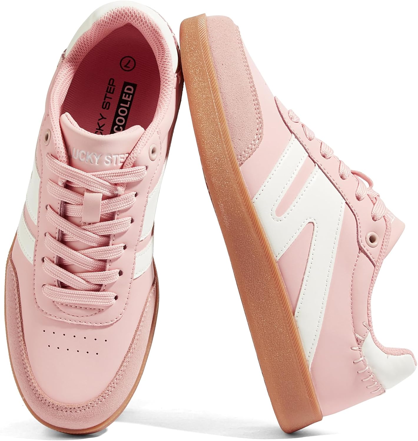 LUCKY STEP Women Classic Retro Gum Sole Fashion Sneakers Casual Tennis Skate Shoe Genuine Leather Walking Footwear Anti Slip Trainers