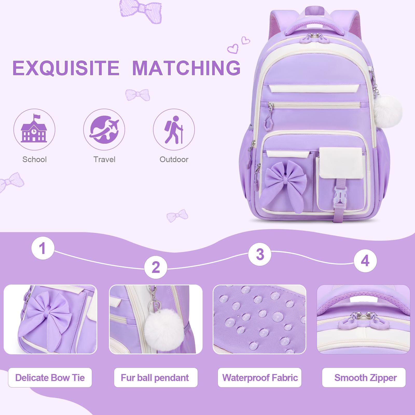 DIGOBAY Backpack for Girls, 3PCS Girls Backpack for School with Lunch Bag Pencil Case, Cute Kids Teens Bookbag for Kindergarten Elementary Preschool Middle School (Pink)