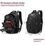 Swissdigital Design Laptop Backpack with USB Charging Port, Travel Backpack Fits 15.6 inches Computer, 31L College School Backpack for Men, Black | SD803-01