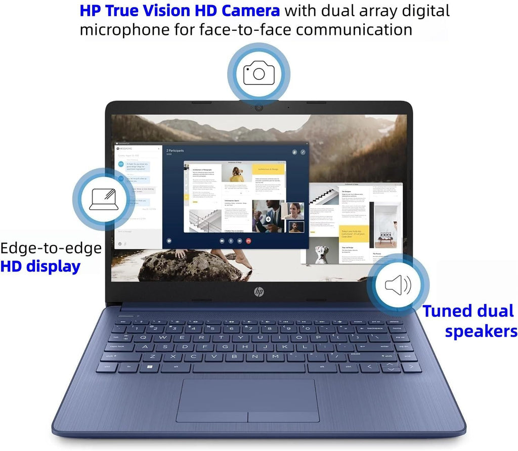 HP 14" Everyday Laptop • Copilot AI • Latest Intel 4-Core Processor • 4GB RAM • 64GB eMMC + 1TB Cloud Storage • 2026 Edition • Windows 11 • Microsoft 365 • Thin & Portable • Royal Blue