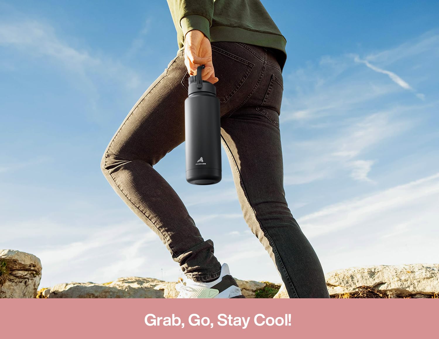 POWCAN 26 oz Insulated Water Bottle with 2-in-1 Straw and Spout Lid, Keep Cold 24H, Leak-Proof, Fits in Car Cup Holder, Stainless Steel Water Bottle for Sports, Travel, and School (Cotton Candy)