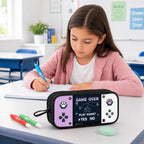 Game Controller Pencil Case for Boys Kids Teens, Large Capacity Pencil Pouch with 3 Compartments, 7 Pockets and Label Pocket for School College Office Travel (Red & Blue)