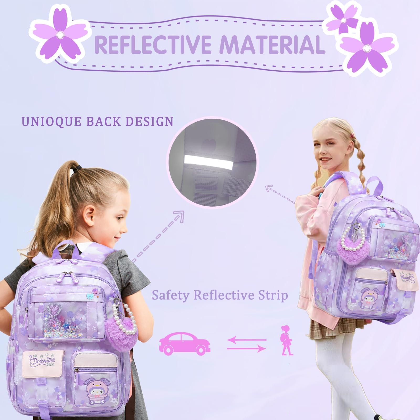 Lovely Girls Backpack School Bag for Students Kids Book Bag with Multiple Pockets Splash-proof Children's Backpack（17inch Pink）