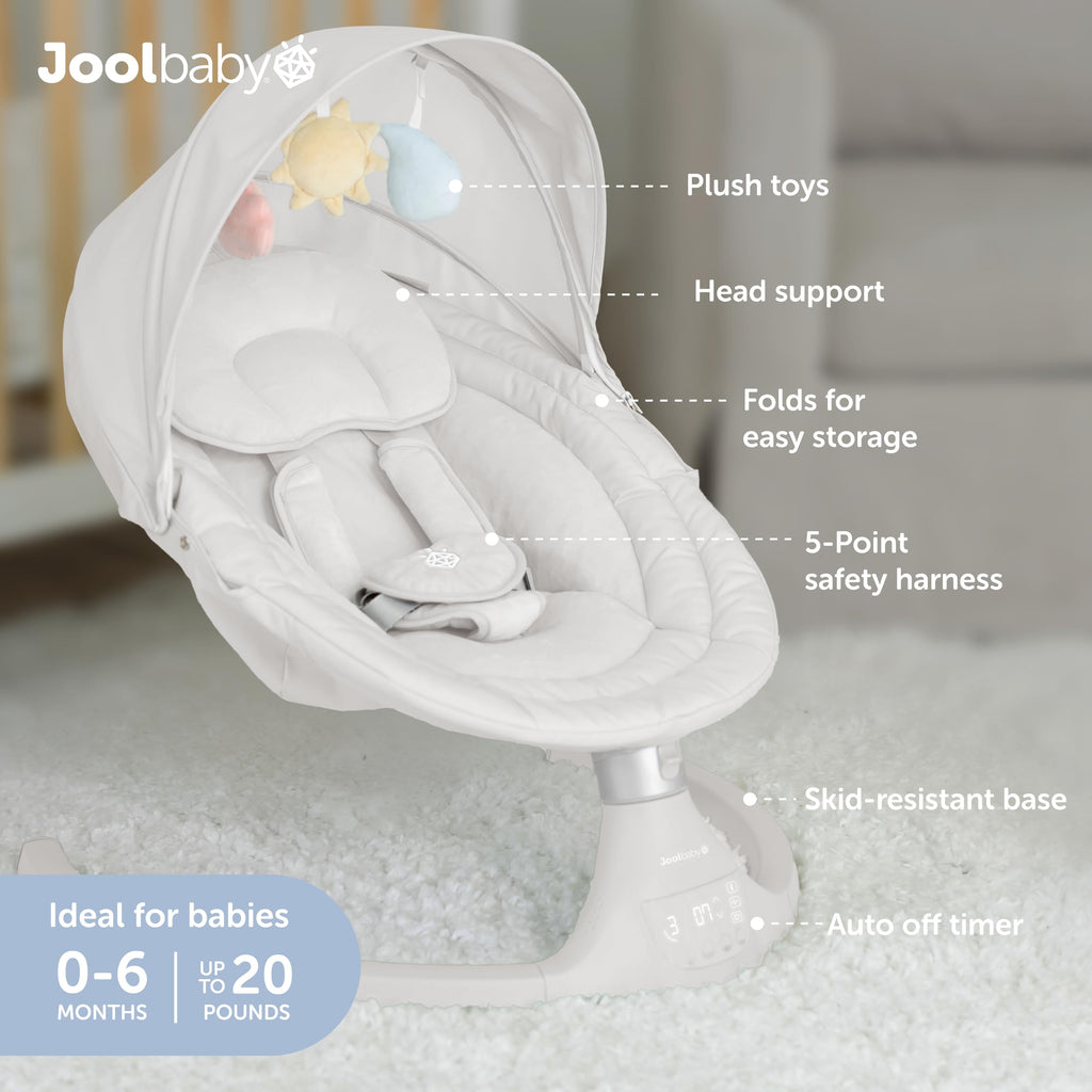Jool Baby Nova Baby Swing for Infants – Bluetooth Music, Remote (Gray) | Keep Baby Happy While Getting Things Done – Gentle Side-to-Side Motion Helps Baby Feel Content