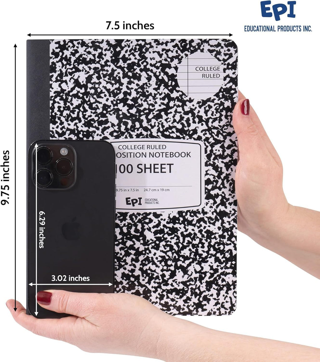 4 Pack - EPI Marble Hardcover Wide Ruled Composition Notebook | 200 Pages (100 Sheets), 9.75 x 7.5 in, Sturdy Sewn Binding | School, Office, Journaling, Notes