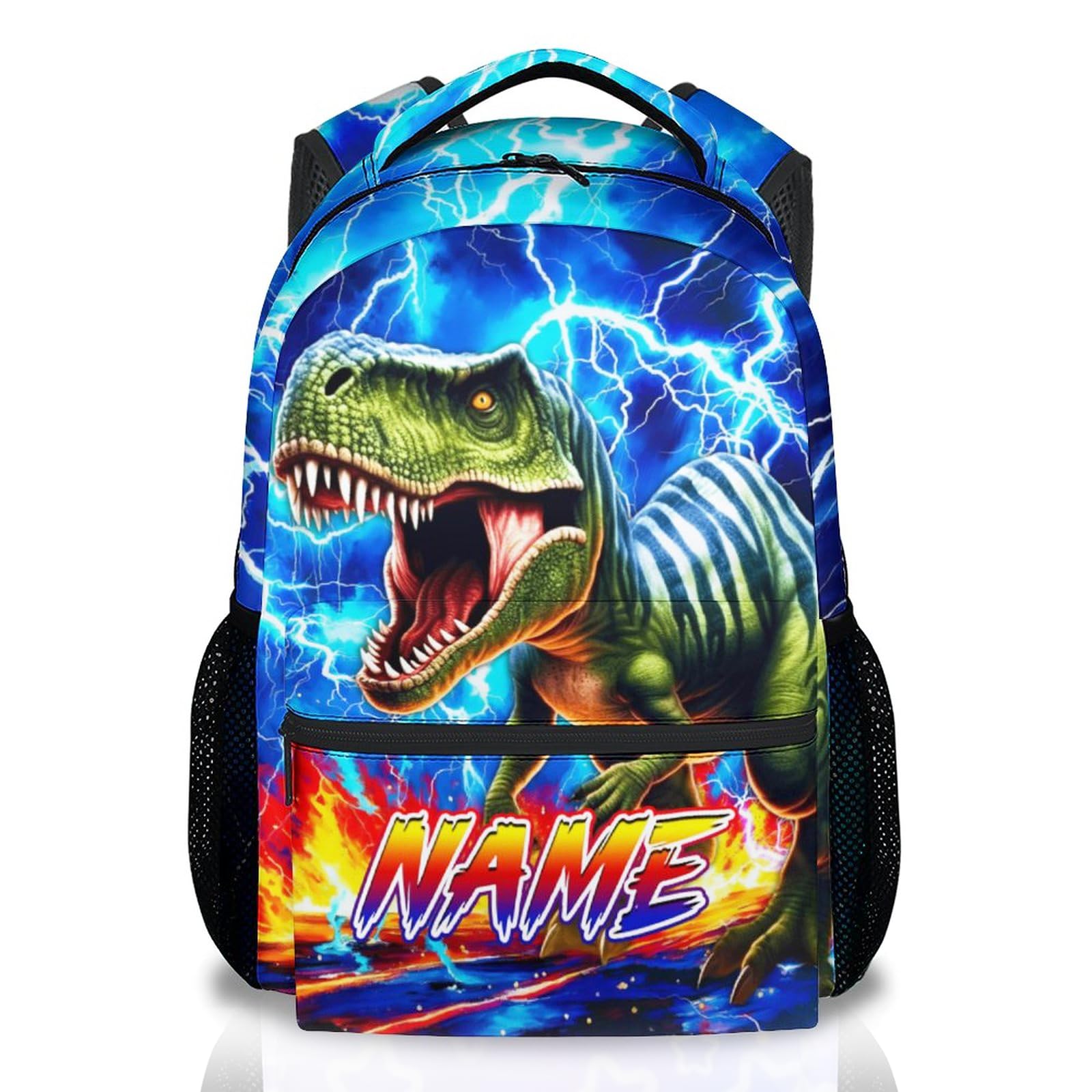 Dinosaur Backpack for Kids Personalized Boys Truck Bookbag with Name - 17 Inch Toddler School Bag with Padded Straps for Preschool Kindergarten Elementary