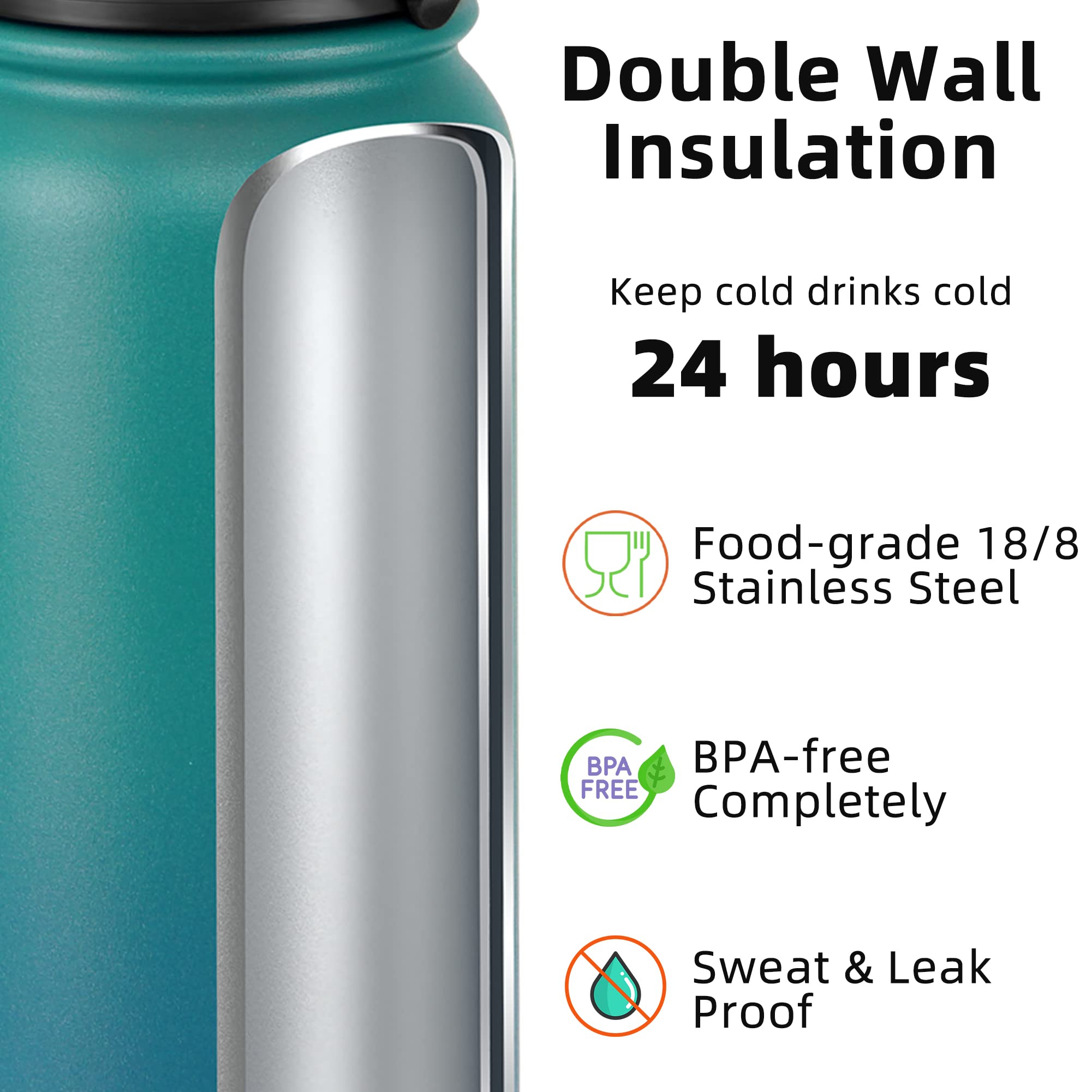 Fanhaw 20 Oz Kids Insulated Stainless Steel Water Bottle with Straw Lid, Leakproof & Anti-Dust Everyday Use Bottle for School, Women & Men, Back to School Essentials (Black)