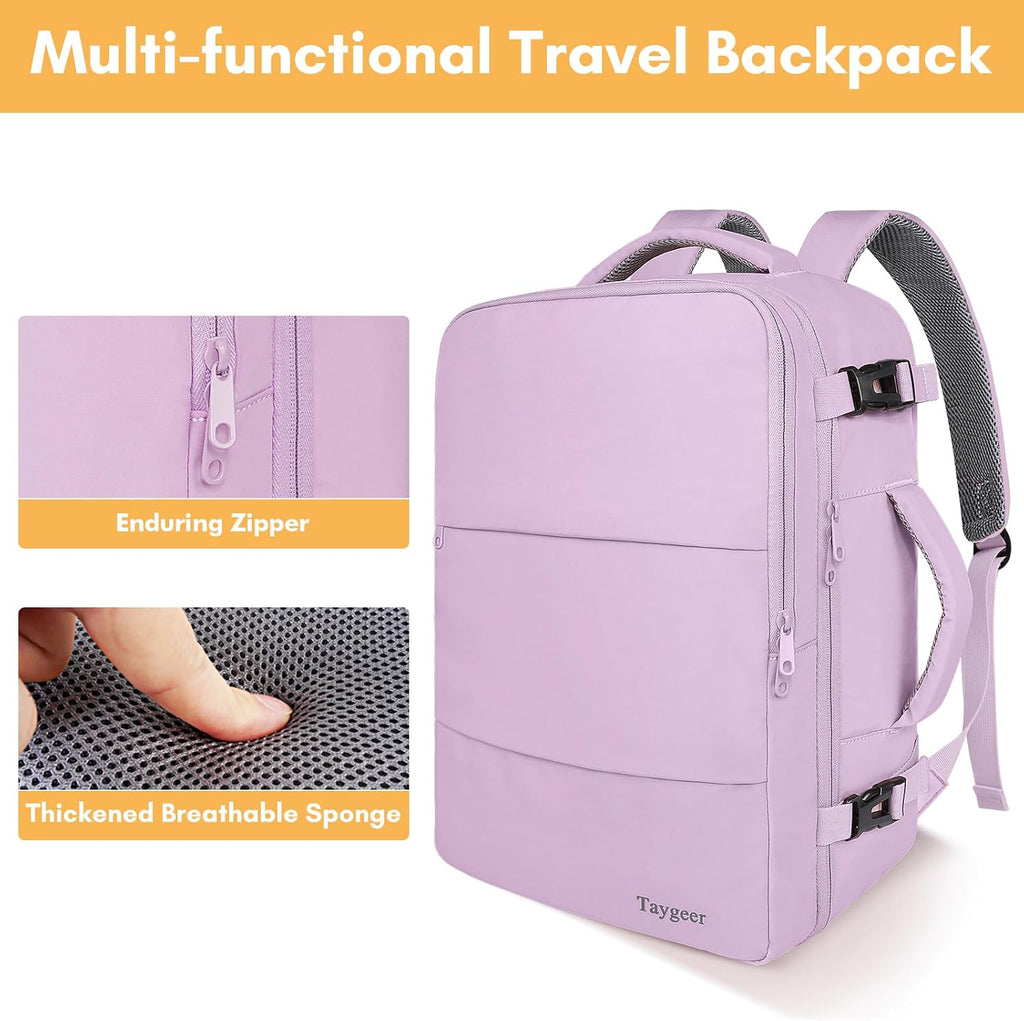 Taygeer Travel Laptop Backpack for Men Women, Airplane Approved Travel Backpack Suitcase with Water Bottle Pocket, Lightweight College 35l Luggage Bag 15.6inch Laptop Mochila Gifts for Business,Black