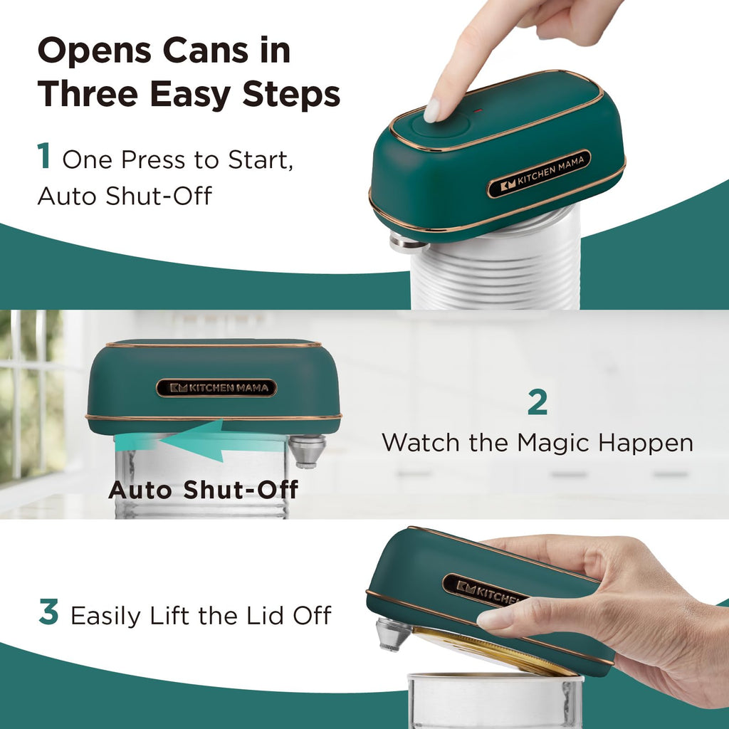 Kitchen Mama Orbit One Rechargeable Electric Can Opener: Hands-free, USB-C Charging, Automatic Stop, Smooth Edge, Safety, Blade for Large Cans, Heavy Duty, Soda and Pop Can, with Storage Box (Black)