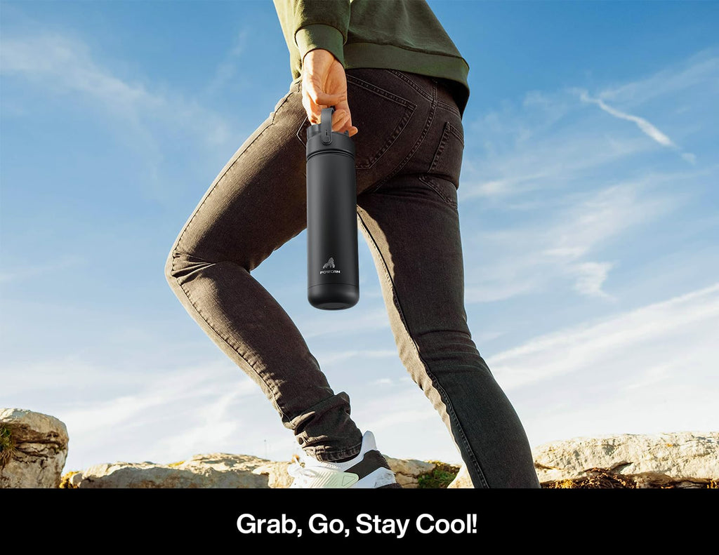POWCAN 26 oz Insulated Water Bottle with 2-in-1 Straw and Spout Lid, Keep Cold 24H, Leak-Proof, Fits in Car Cup Holder, Stainless Steel Water Bottle for Sports, Travel, and School (Cotton Candy)