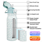 BJPKPK Insulated Water Bottle 18oz Stainless Steel Water Bottles with Straw and Carry Handle Double Wall Metal Thermal Flask,Light Blue Leopard
