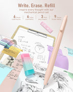Four Candies 39 PCS Aesthetic Stationery Set with Cute Pen Case, College Supplies and Nursing Essentials, 12 Pastel Highlighters, 5 Black Gel Pens, 6 Mechanical Pencils, Pink