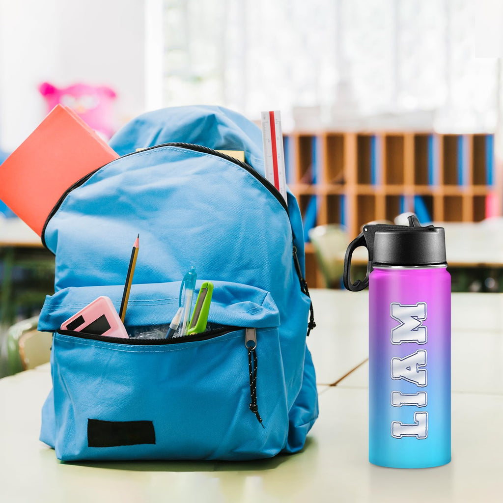Back to School, Personalized Insulated Water Bottle for Kids 18oz Custom Name Stainless Steel Sports Water Bottles with Straw Lid Gifts for girls Boys woman man School Sports