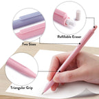 Four Candies Cute Mechanical Pencil Set, 6PCS Pastel Mechanical Pencils 0.5 mm & 0.7mm & 0.9mm with 360PCS Leads, 3PCS Erasers and 9PCS Eraser Refills, Aesthetic Pencils for Girls Writing, Art Drawing