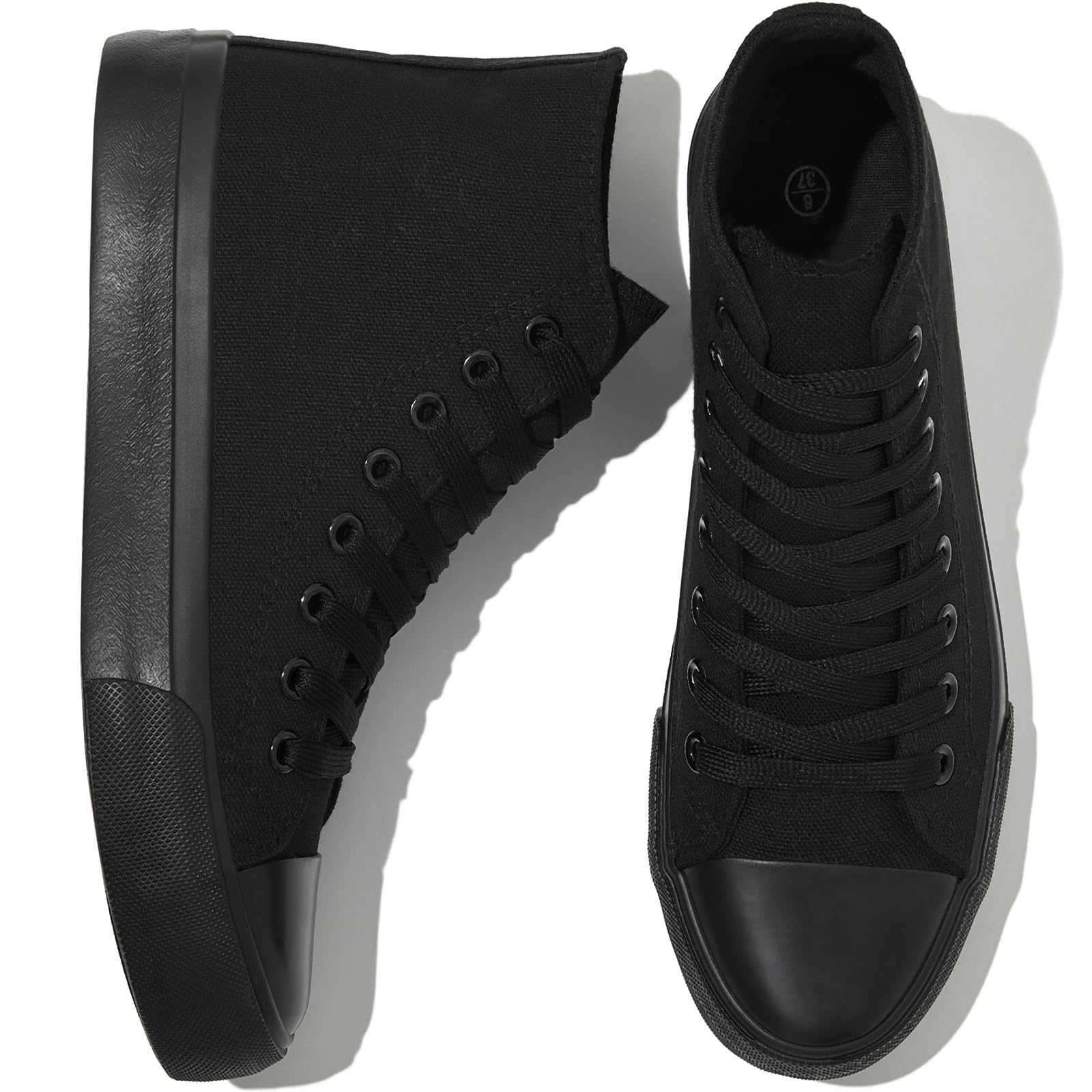 kufeiti Women's High Top Canvas Sneakers Canvas Shoes Lace up White Black Sneakers Casual Walking Shoes