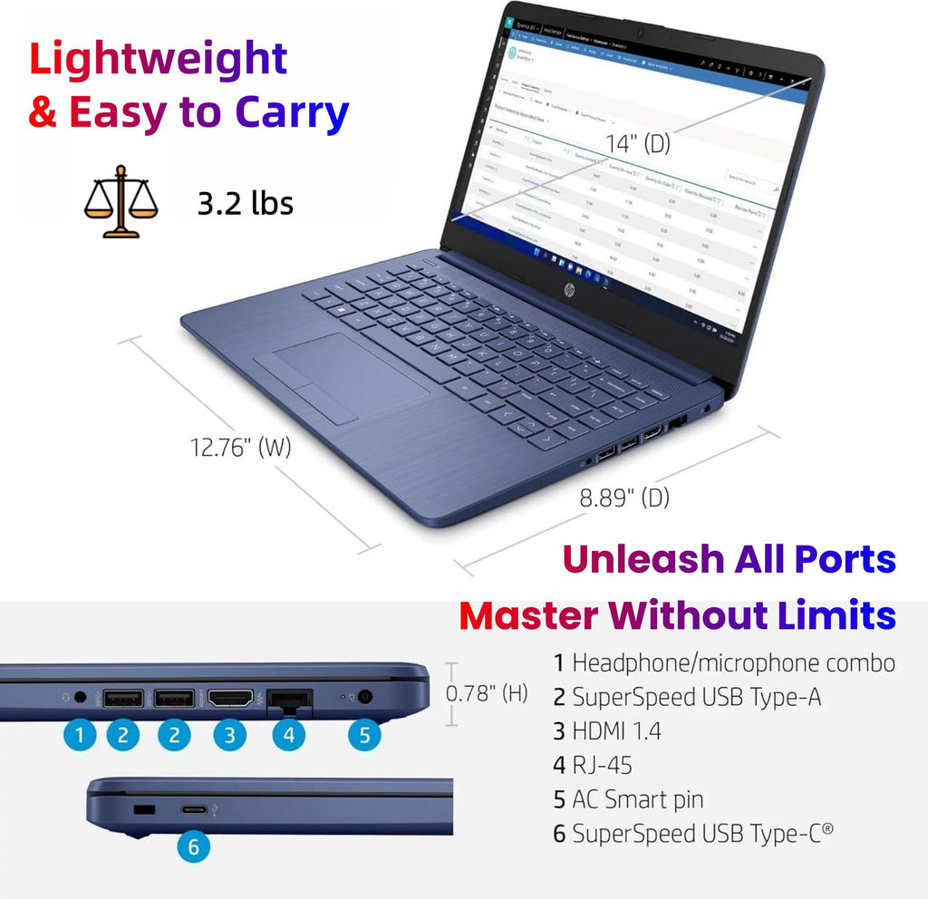 HP 14" Everyday Laptop • Copilot AI • Latest Intel 4-Core Processor • 4GB RAM • 64GB eMMC + 1TB Cloud Storage • 2026 Edition • Windows 11 • Microsoft 365 • Thin & Portable • Royal Blue