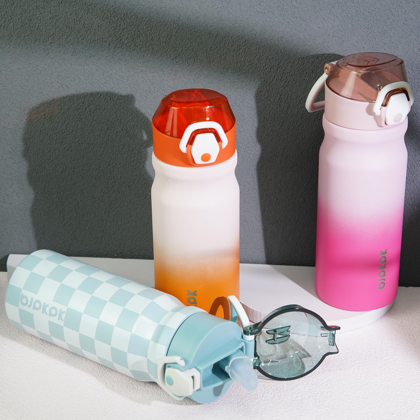 BJPKPK Insulated Water Bottle 18oz Stainless Steel Water Bottles with Straw and Carry Handle Double Wall Metal Thermal Flask,Light Blue Leopard