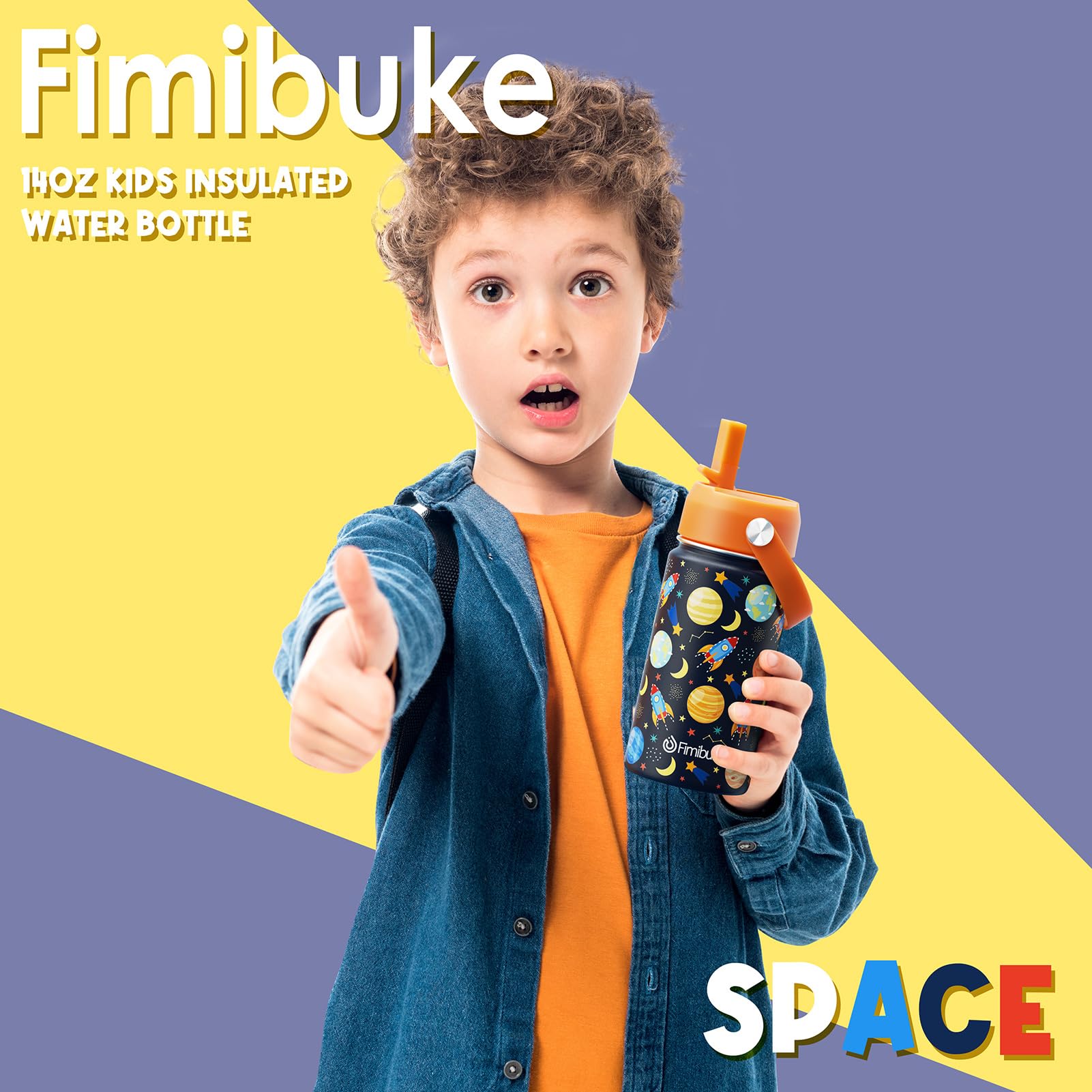 Fimibuke Kids Insulated Water Bottle, 14oz BPA FREE 18/8 Stainless Steel Travel Tumbler Double Wall Vacuum Leak Proof Kids Cup with Straw Metal Water Bottle for School Boys Girls(1 Pack, Rainbow)