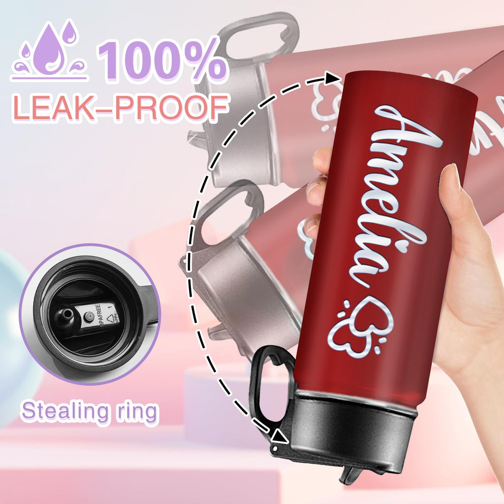 Back to School, Personalized Insulated Water Bottle for Kids 18oz Custom Name Stainless Steel Sports Water Bottles with Straw Lid Gifts for girls Boys woman man School Sports