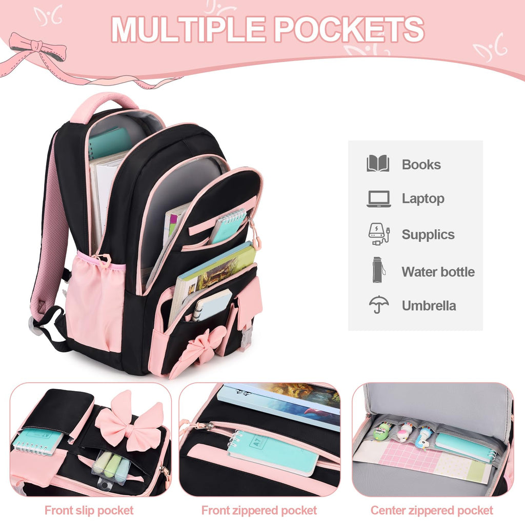 DIGOBAY Backpack for Girls, 3PCS Girls Backpack for School with Lunch Bag Pencil Case, Cute Kids Teens Bookbag for Kindergarten Elementary Preschool Middle School (Pink)