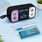 Game Controller Pencil Case for Boys Kids Teens, Large Capacity Pencil Pouch with 3 Compartments, 7 Pockets and Label Pocket for School College Office Travel (Red & Blue)
