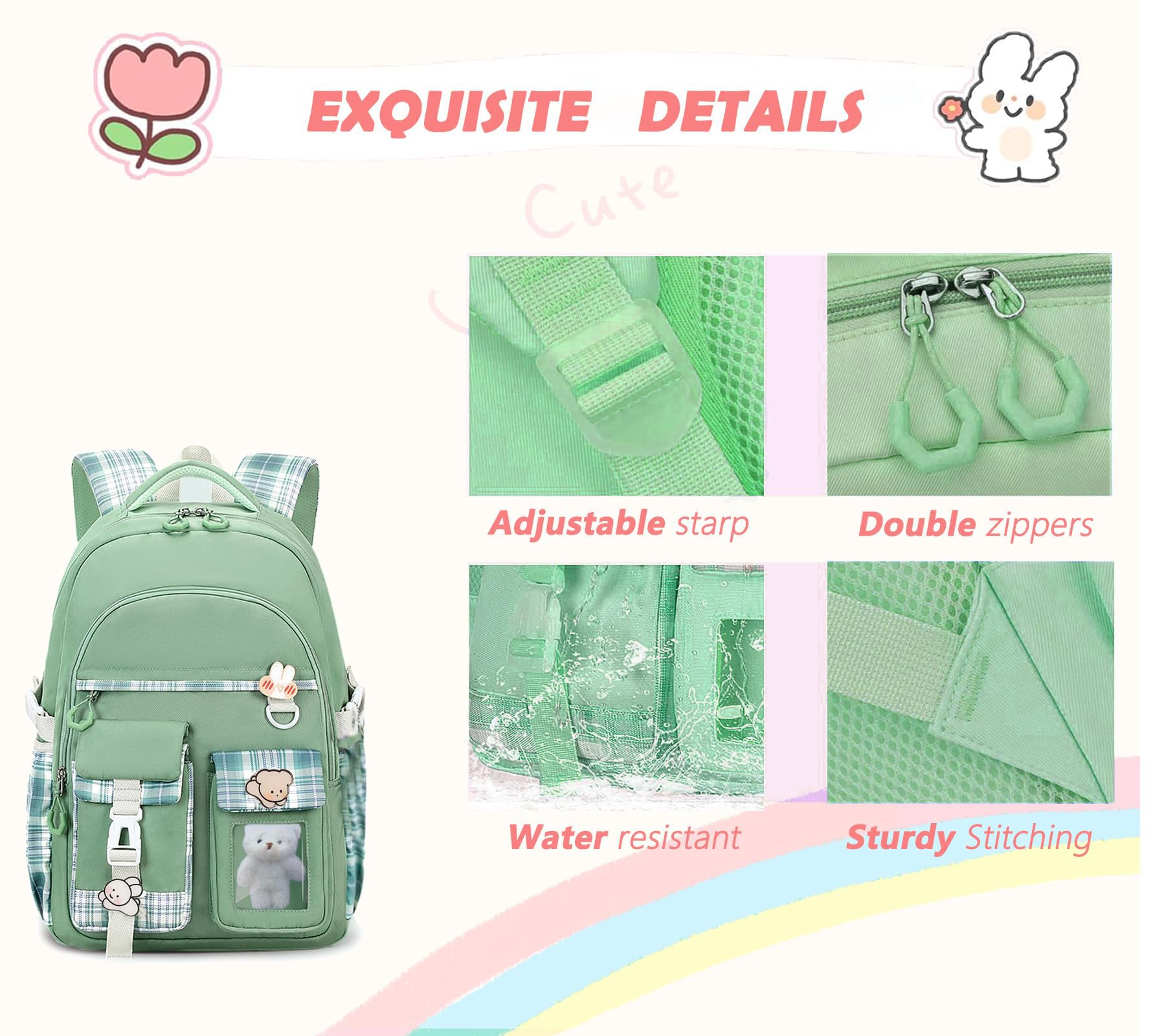 PRLINJSK Girls Backpack，Cute School Backpack for Girls Kids Teens，Kawaii Bookbag for Primary Elementary，Purple